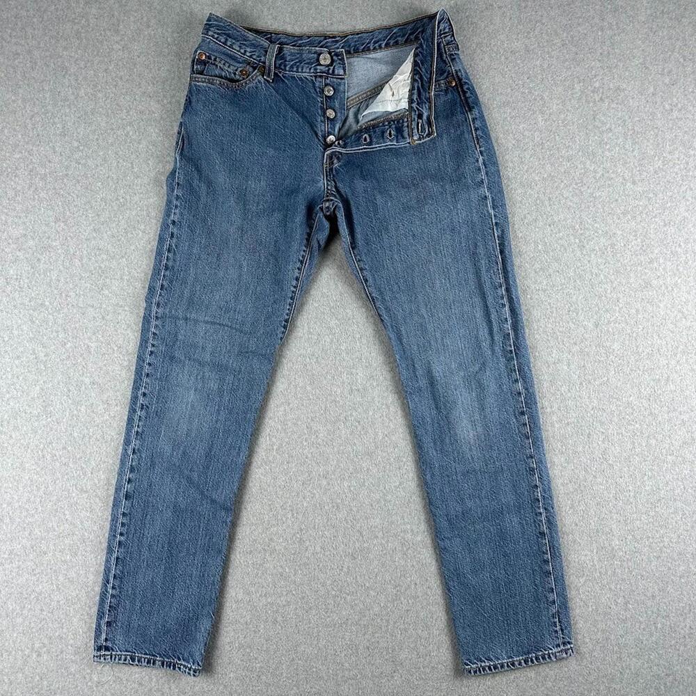 Levi's 501 Jeans Button Fly Denim‎ 28x32 Blue Light Wash Western Cowboy Rodeo